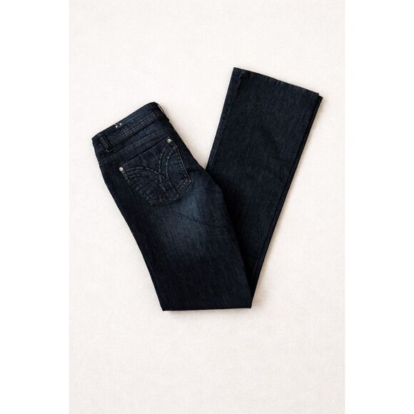 Jolt Dark Wash Low Rise Bootcut Jeans Juniors Size 7 Y2K 32” Inseam - Picture 2 of 3